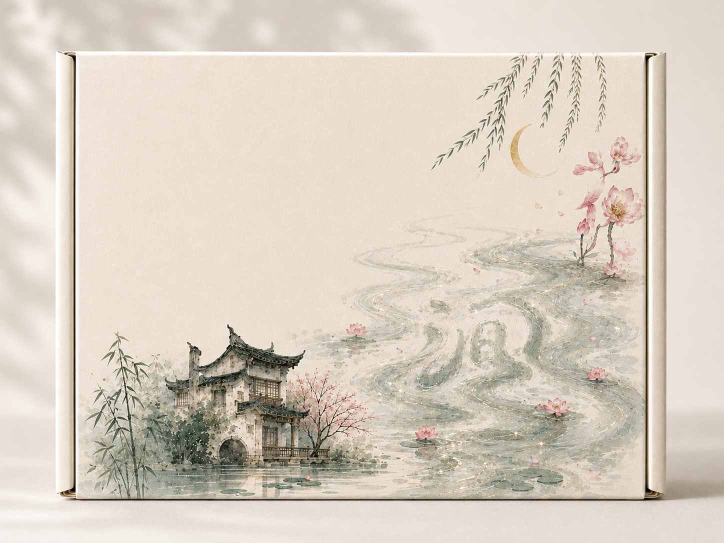 花涧坊柳月清涧江南水墨飞机盒包装